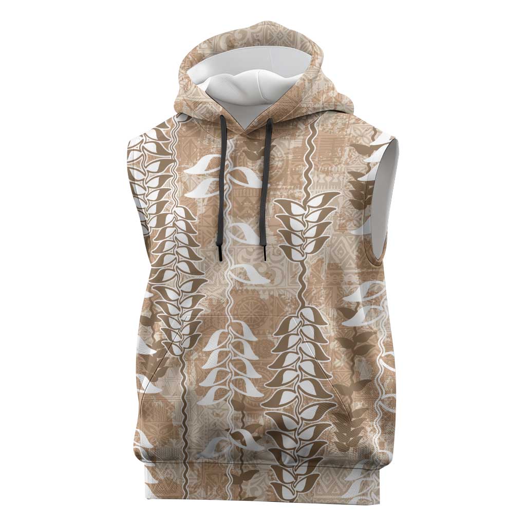 Beige Hawaii Tapa Pattern Sleeveless Hoodie With Heliconia Vintage Style LT05 Beige - Polynesian Pride