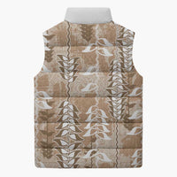 Beige Hawaii Tapa Pattern Sleeveless Puffer Jacket With Heliconia Vintage Style LT05 - Polynesian Pride