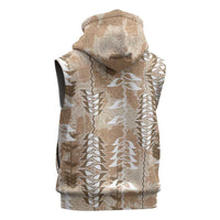 Beige Hawaii Tapa Pattern Sleeveless Zip Hoodie With Heliconia Vintage Style LT05 - Polynesian Pride