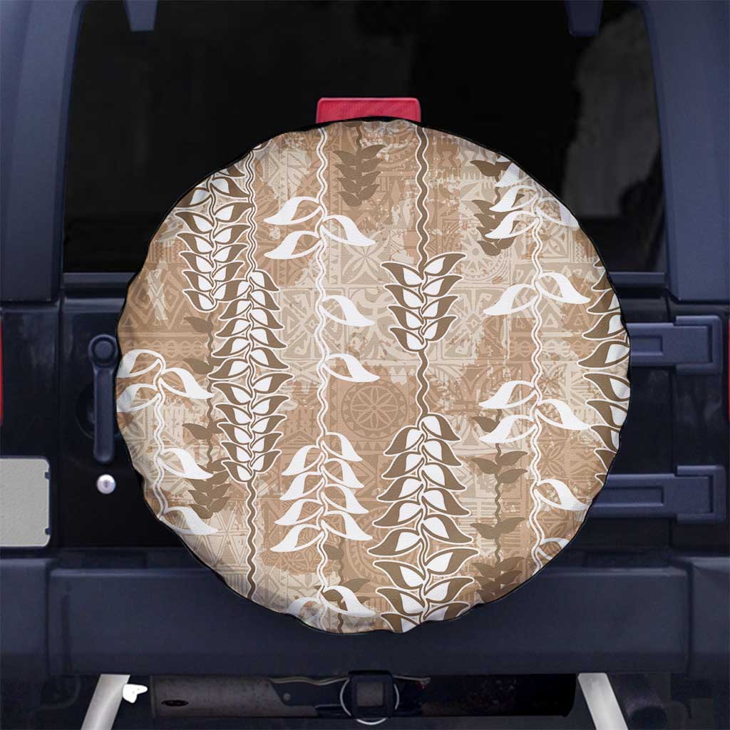 Beige Hawaii Tapa Pattern Spare Tire Cover With Heliconia Vintage Style