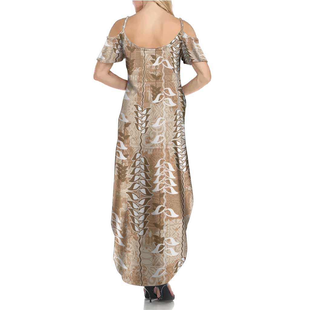 Beige Hawaii Tapa Pattern Summer Maxi Dress With Heliconia Vintage Style LT05 - Polynesian Pride