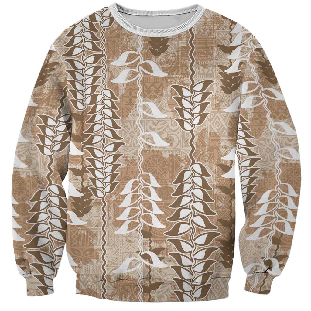 Beige Hawaii Tapa Pattern Sweatshirt With Heliconia Vintage Style LT05 Unisex Beige - Polynesian Pride