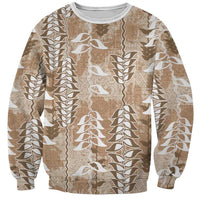 Beige Hawaii Tapa Pattern Sweatshirt With Heliconia Vintage Style LT05 Unisex Beige - Polynesian Pride