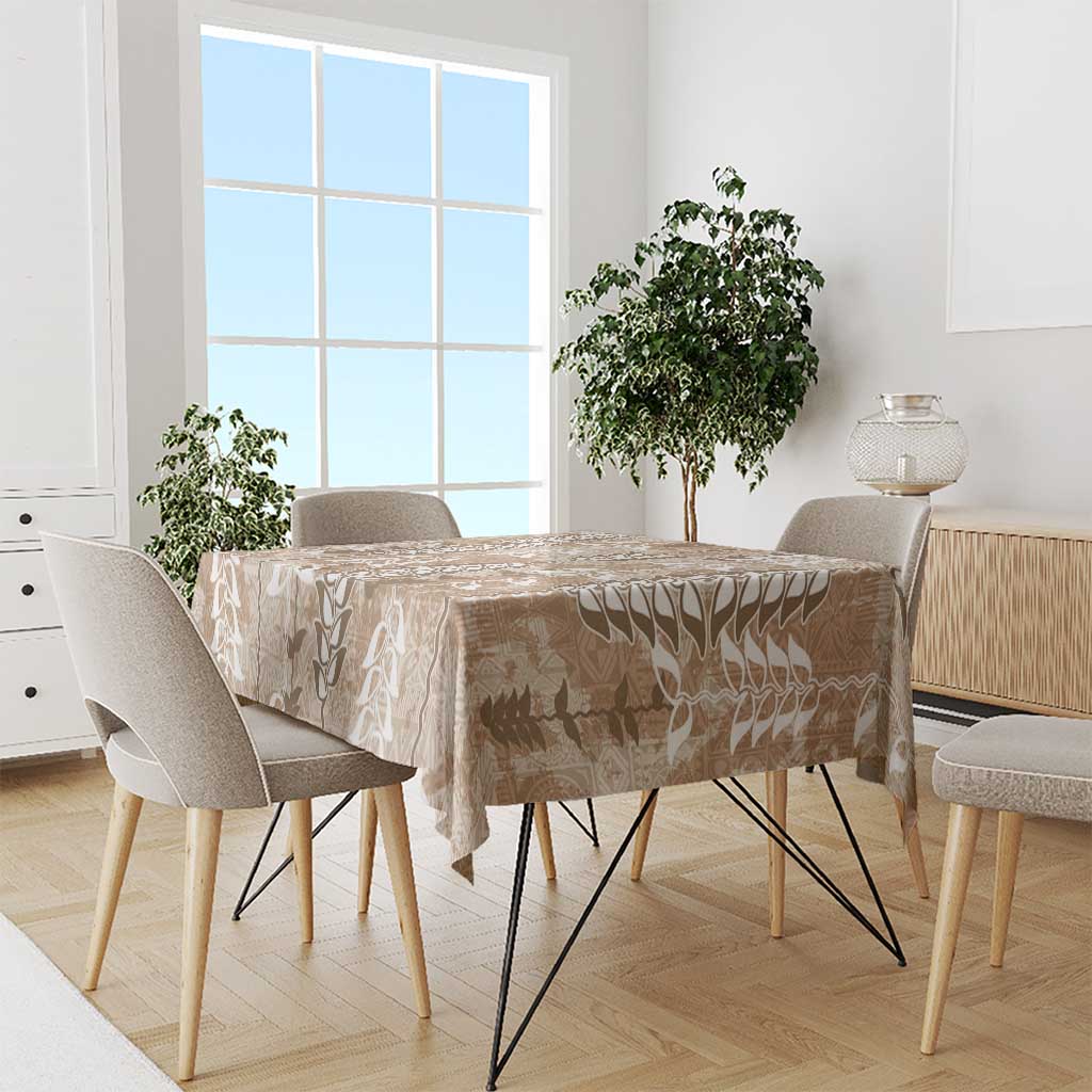 Beige Hawaii Tapa Pattern Tablecloth With Heliconia Vintage Style LT05 - Polynesian Pride