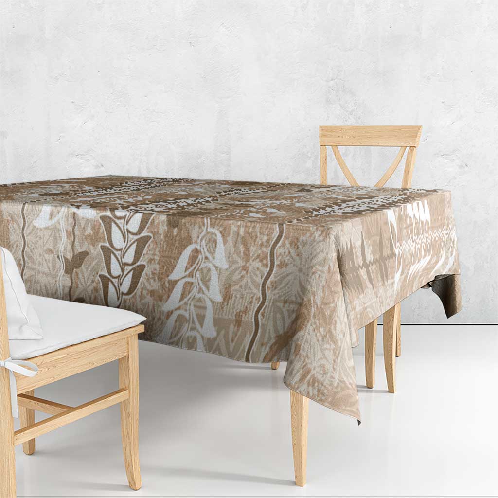 Beige Hawaii Tapa Pattern Tablecloth With Heliconia Vintage Style LT05 - Polynesian Pride