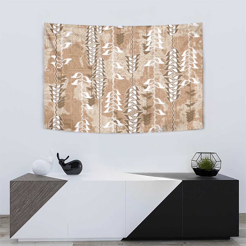 Beige Hawaii Tapa Pattern Tapestry With Heliconia Vintage Style LT05 - Polynesian Pride