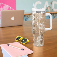 Beige Hawaii Tapa Pattern Tumbler With Handle With Heliconia Vintage Style LT05 - Polynesian Pride