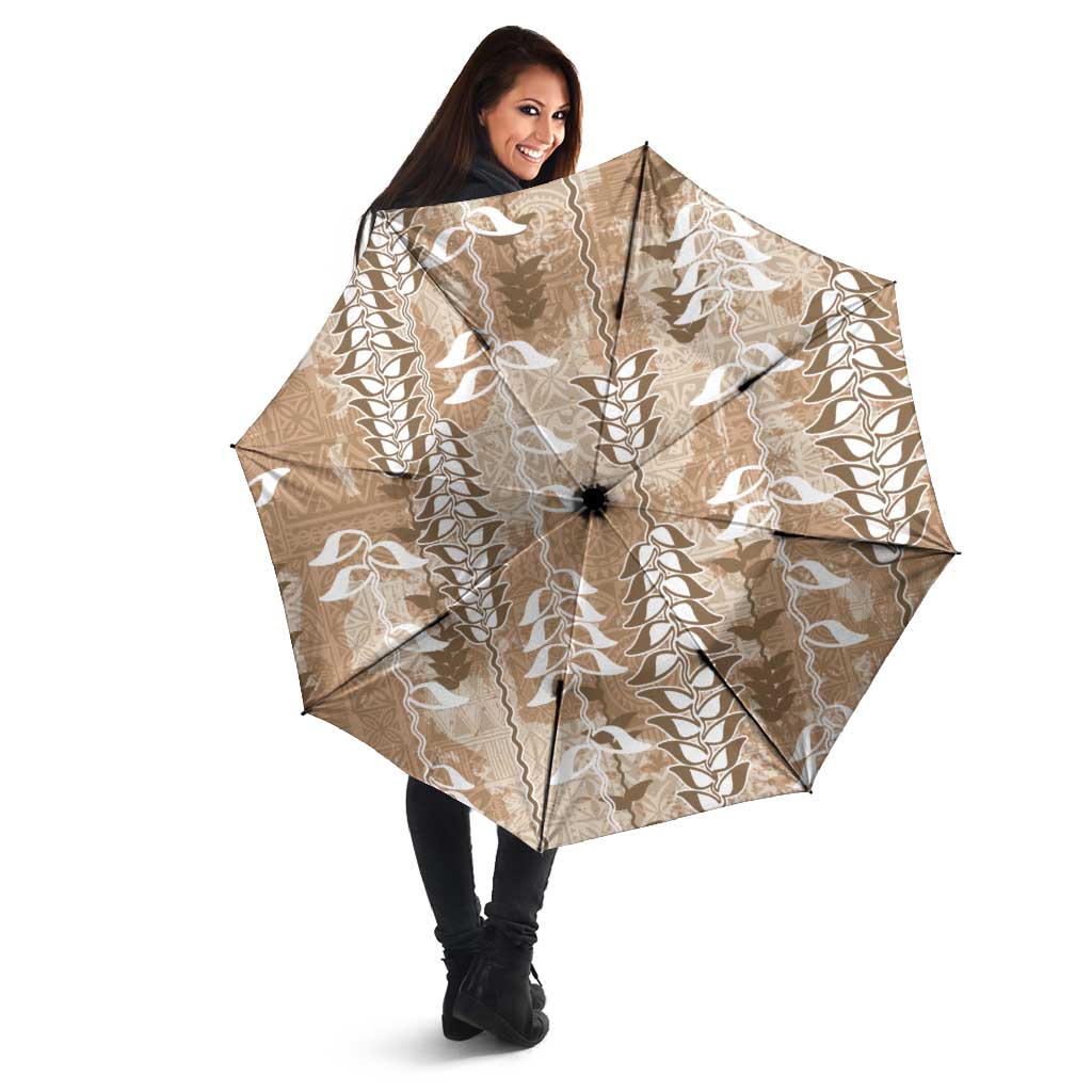 Beige Hawaii Tapa Pattern Umbrella With Heliconia Vintage Style LT05 - Polynesian Pride