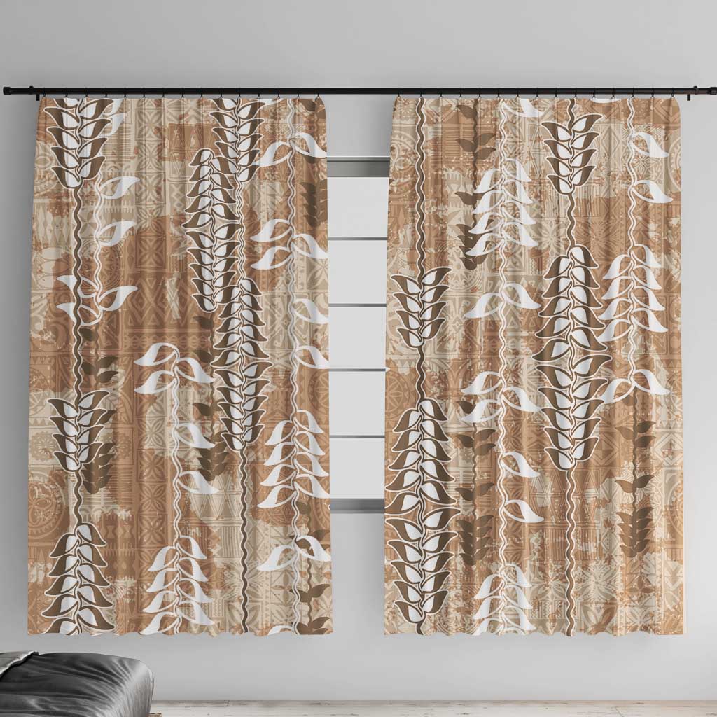 Beige Hawaii Tapa Pattern Window Curtain With Heliconia Vintage Style