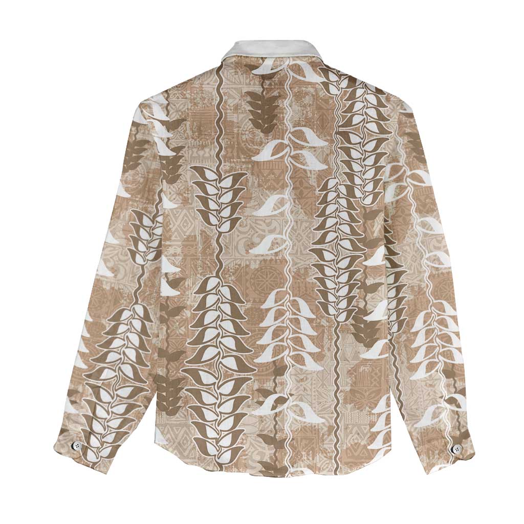 Beige Hawaii Tapa Pattern Women Casual Shirt With Heliconia Vintage Style LT05 - Polynesian Pride