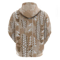 Beige Hawaii Tapa Pattern Zip Hoodie With Heliconia Vintage Style LT05 - Polynesian Pride