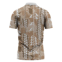Beige Hawaii Tapa Pattern Zipper Polo Shirt With Heliconia Vintage Style LT05 - Polynesian Pride