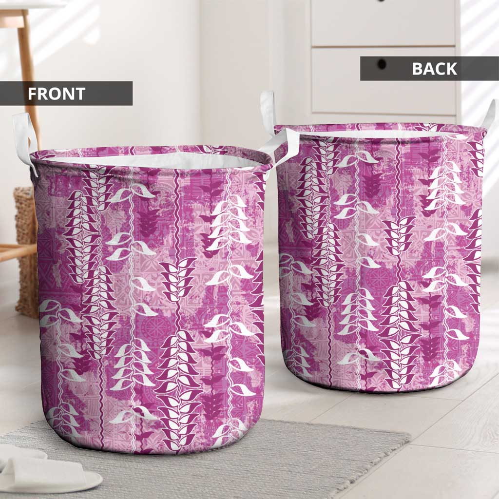 Magenta Hawaii Tapa Pattern Laundry Basket With Heliconia Vintage Style LT05 - Polynesian Pride