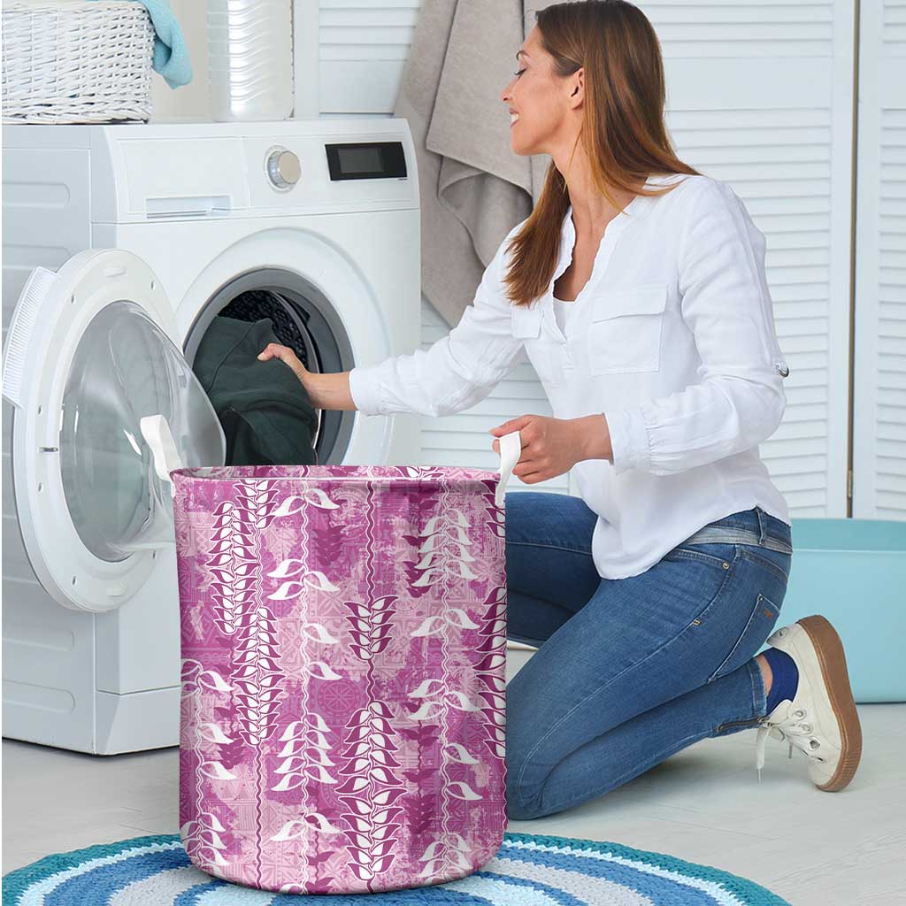 Magenta Hawaii Tapa Pattern Laundry Basket With Heliconia Vintage Style LT05 - Polynesian Pride