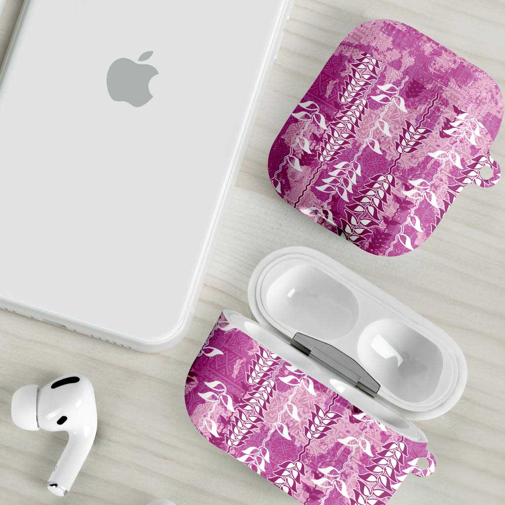 Magenta Hawaii Tapa Pattern AirPods Case With Heliconia Vintage Style LT05 - Polynesian Pride