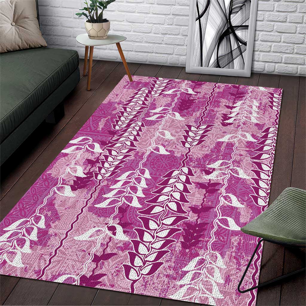 Magenta Hawaii Tapa Pattern Area Rug With Heliconia Vintage Style