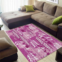 Magenta Hawaii Tapa Pattern Area Rug With Heliconia Vintage Style LT05 - Polynesian Pride