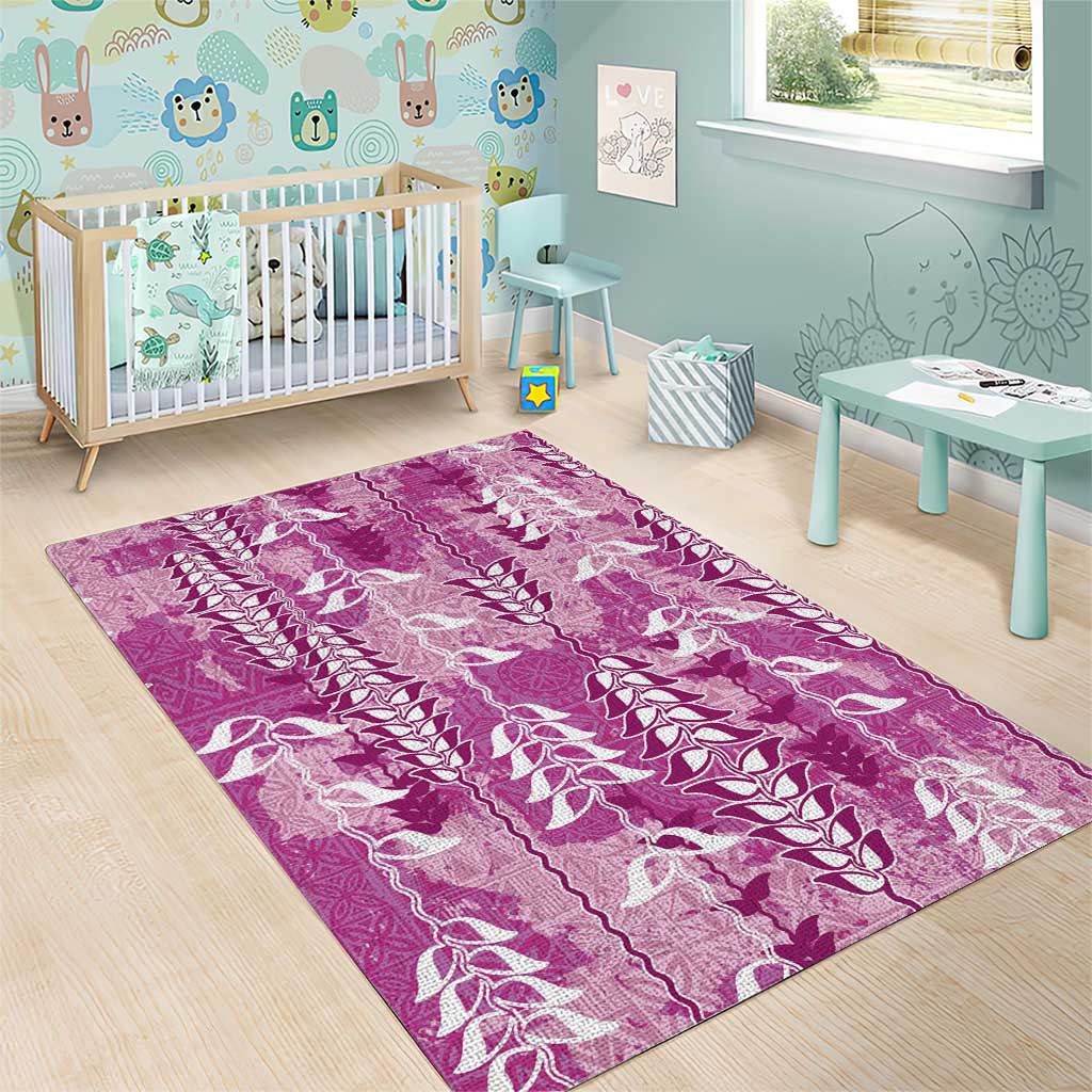 Magenta Hawaii Tapa Pattern Area Rug With Heliconia Vintage Style LT05 - Polynesian Pride