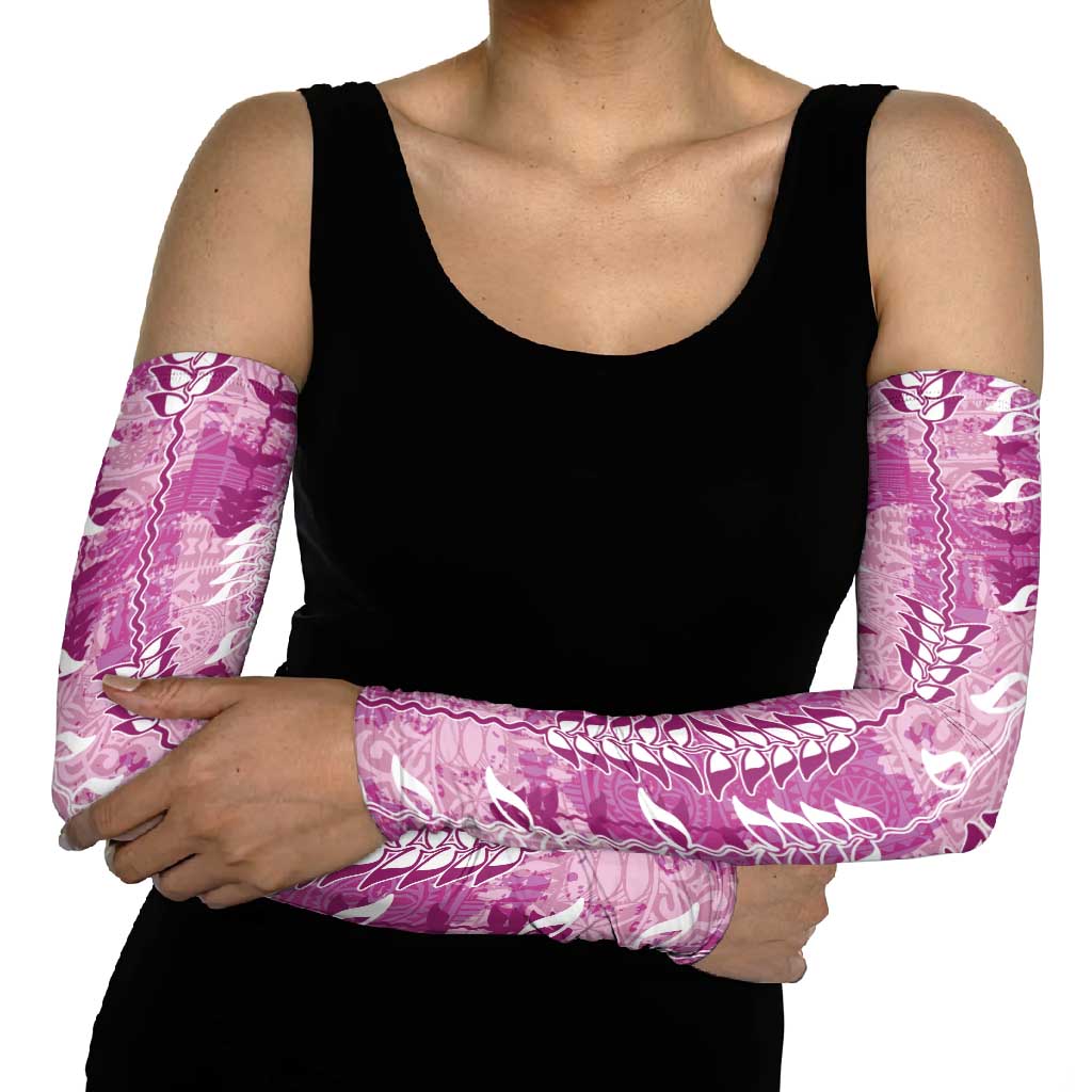 Magenta Hawaii Tapa Pattern Arm Sleeves With Heliconia Vintage Style LT05 - Polynesian Pride