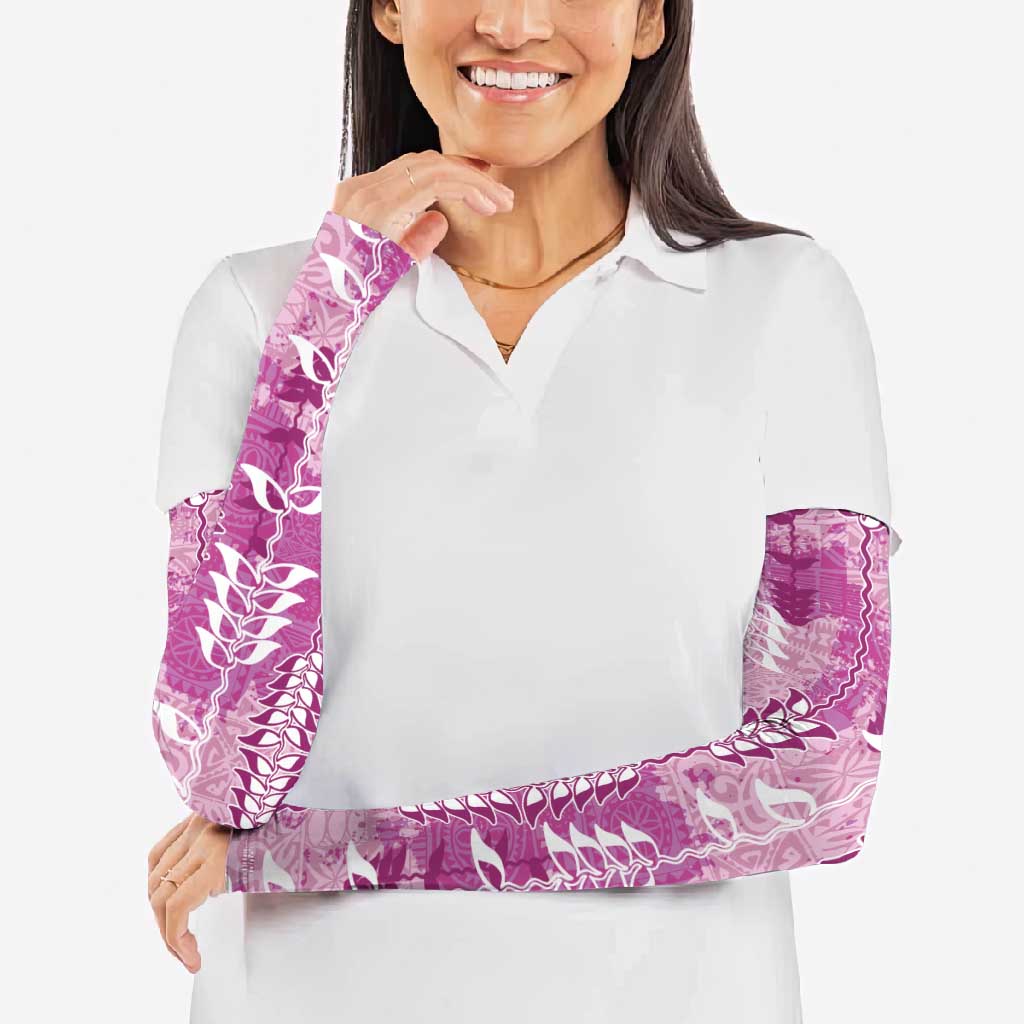 Magenta Hawaii Tapa Pattern Arm Sleeves With Heliconia Vintage Style LT05 - Polynesian Pride