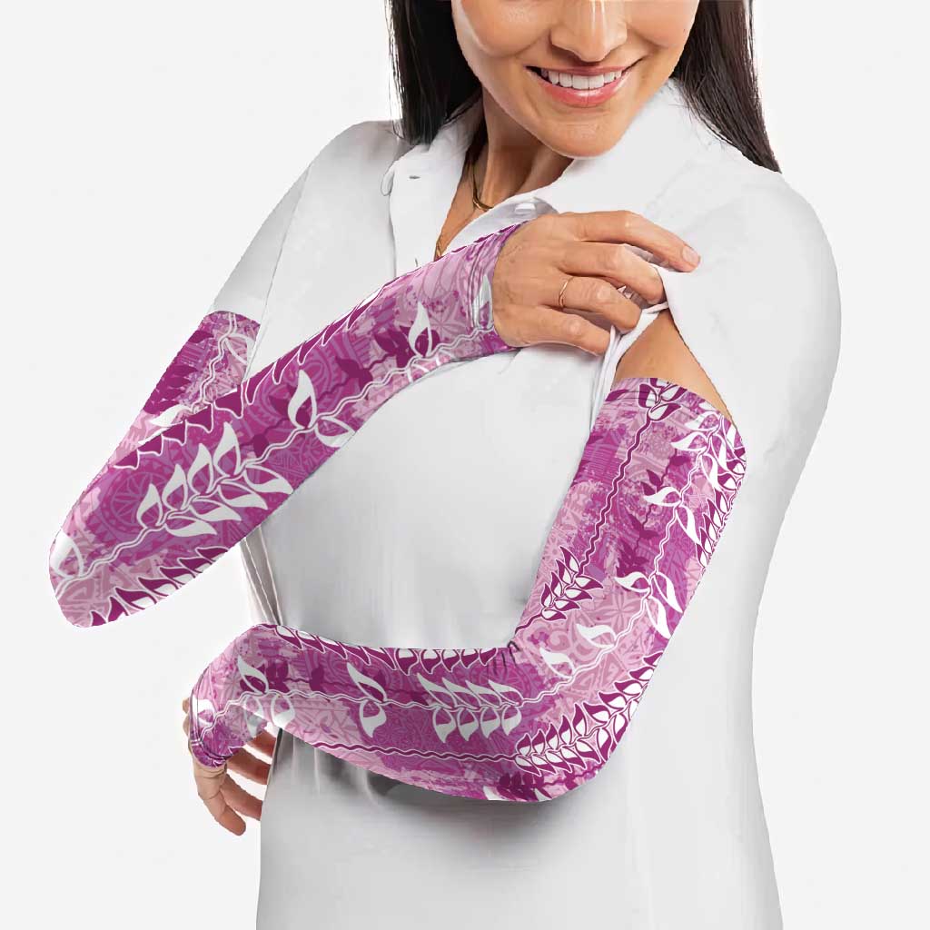 Magenta Hawaii Tapa Pattern Arm Sleeves With Heliconia Vintage Style LT05 - Polynesian Pride