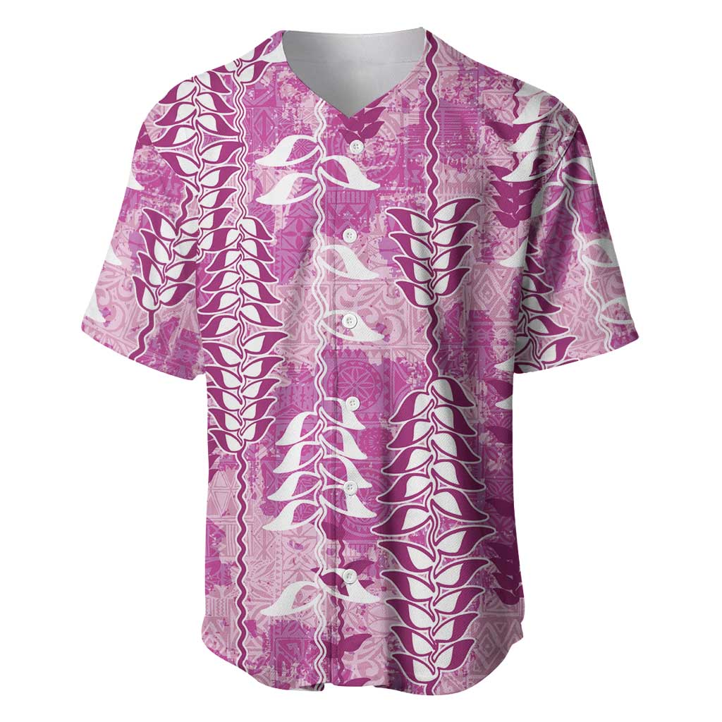 Magenta Hawaii Tapa Pattern Baseball Jersey With Heliconia Vintage Style LT05 Magenta - Polynesian Pride