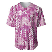 Magenta Hawaii Tapa Pattern Baseball Jersey With Heliconia Vintage Style LT05 Magenta - Polynesian Pride