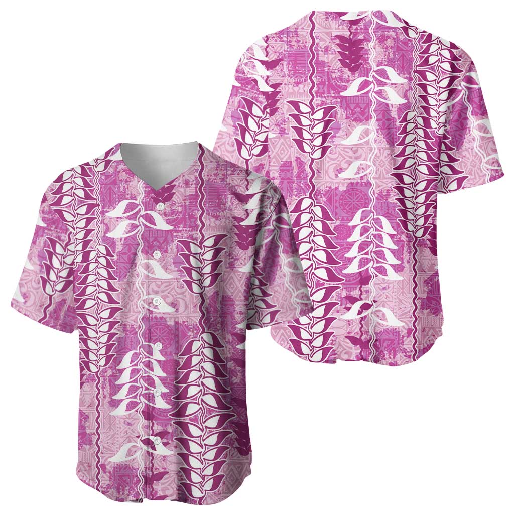 Magenta Hawaii Tapa Pattern Baseball Jersey With Heliconia Vintage Style LT05 - Polynesian Pride
