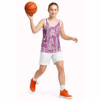 Magenta Hawaii Tapa Pattern Basketball Jersey With Heliconia Vintage Style LT05 - Polynesian Pride