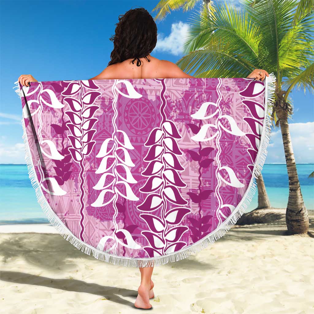Magenta Hawaii Tapa Pattern Beach Blanket With Heliconia Vintage Style LT05 - Polynesian Pride