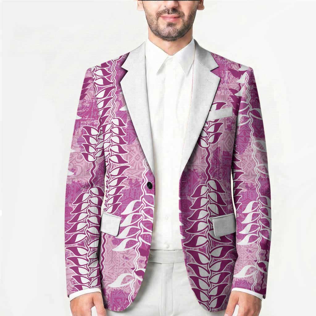 Magenta Hawaii Tapa Pattern Blazer With Heliconia Vintage Style LT05 - Polynesian Pride