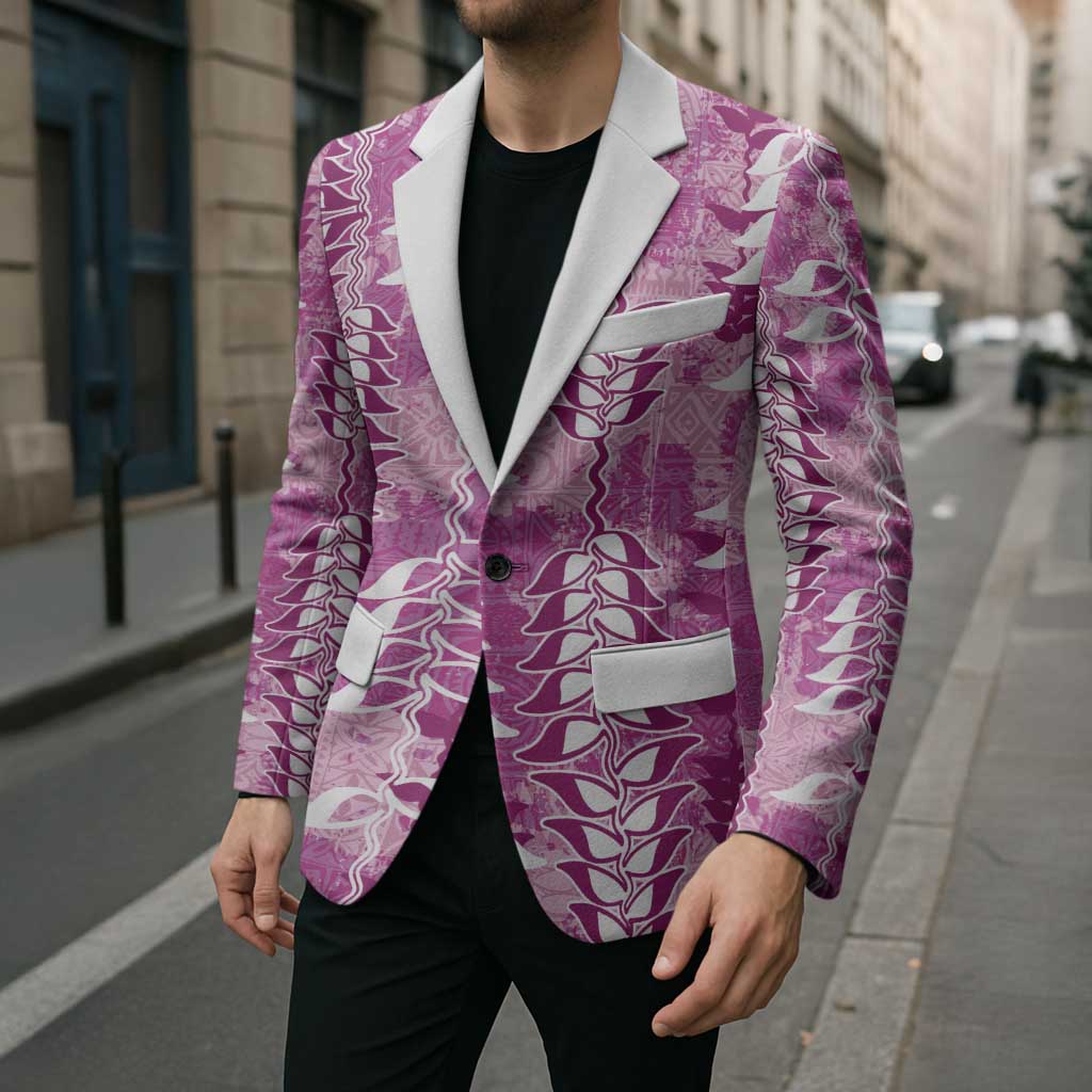 Magenta Hawaii Tapa Pattern Blazer With Heliconia Vintage Style LT05 - Polynesian Pride