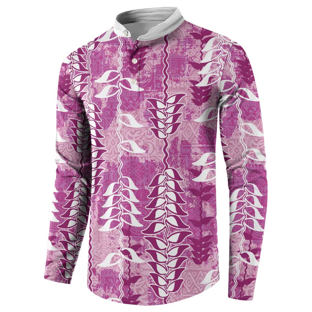 Magenta Hawaii Tapa Pattern Button Sweatshirt With Heliconia Vintage Style LT05 - Polynesian Pride