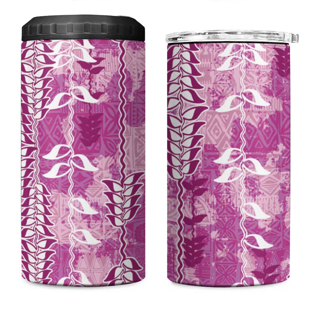 Magenta Hawaii Tapa Pattern 4 in 1 Can Cooler Tumbler With Heliconia Vintage Style