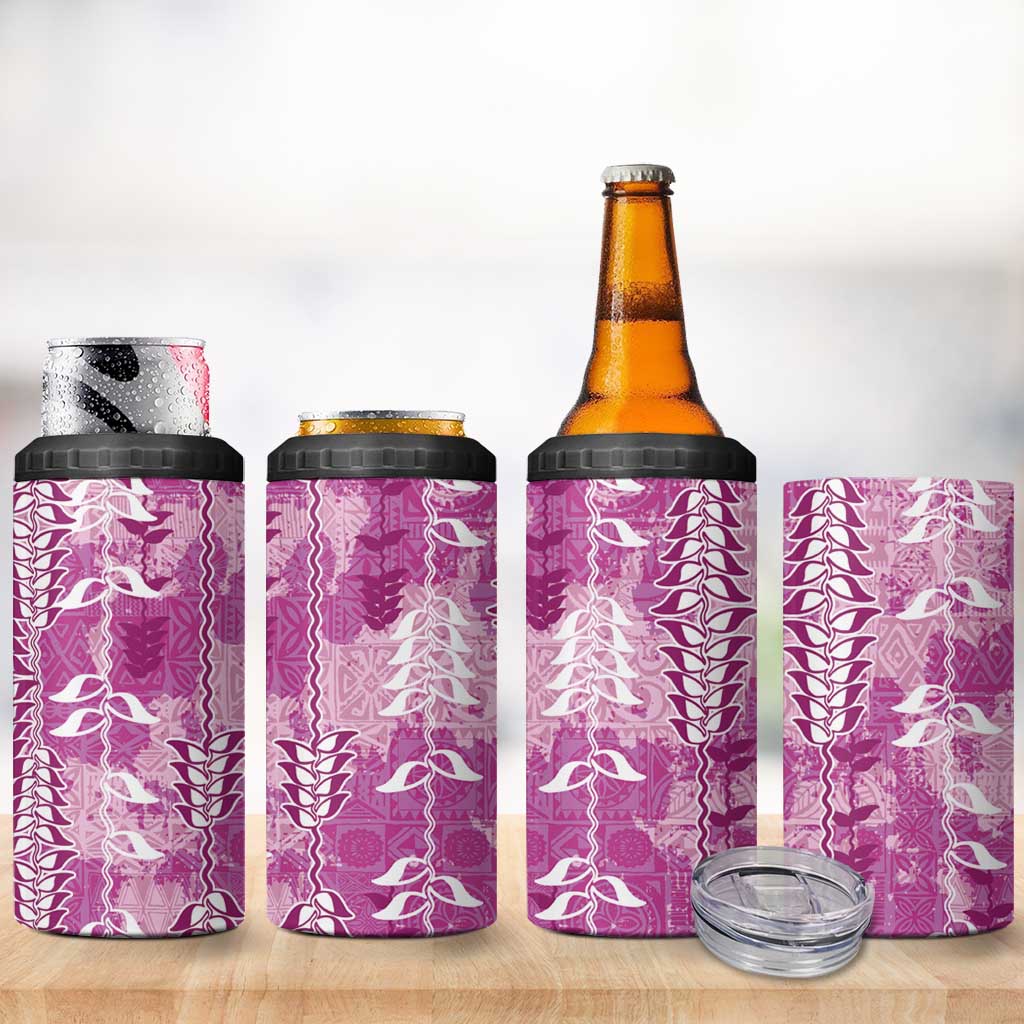 Magenta Hawaii Tapa Pattern 4 in 1 Can Cooler Tumbler With Heliconia Vintage Style LT05 - Polynesian Pride