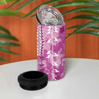 Magenta Hawaii Tapa Pattern 4 in 1 Can Cooler Tumbler With Heliconia Vintage Style LT05 - Polynesian Pride