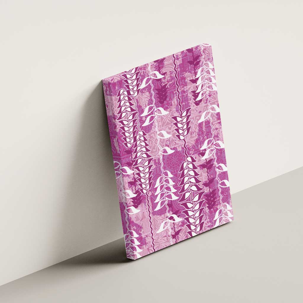 Magenta Hawaii Tapa Pattern Canvas Wall Art With Heliconia Vintage Style LT05 - Polynesian Pride