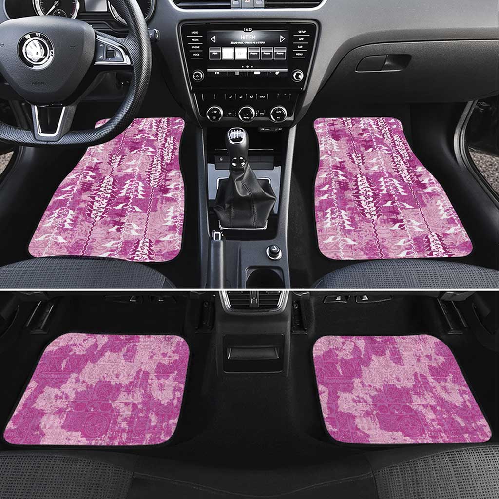 Magenta Hawaii Tapa Pattern Car Mats With Heliconia Vintage Style LT05 Set 4pcs Magenta - Polynesian Pride