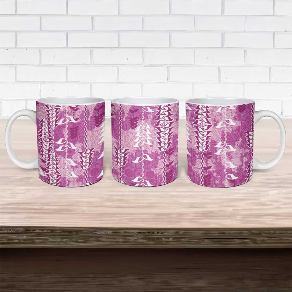 Magenta Hawaii Tapa Pattern Ceramic Mug With Heliconia Vintage Style LT05 - Polynesian Pride