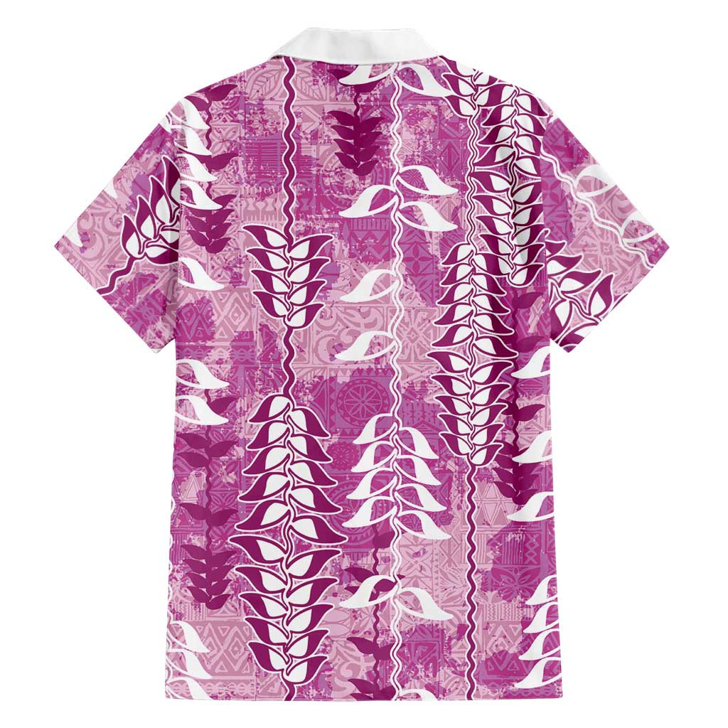 Magenta Hawaii Tapa Pattern Family Matching Off The Shoulder Long Sleeve Dress and Hawaiian Shirt With Heliconia Vintage Style LT05 - Polynesian Pride