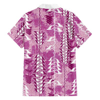 Magenta Hawaii Tapa Pattern Family Matching Off The Shoulder Long Sleeve Dress and Hawaiian Shirt With Heliconia Vintage Style LT05 - Polynesian Pride