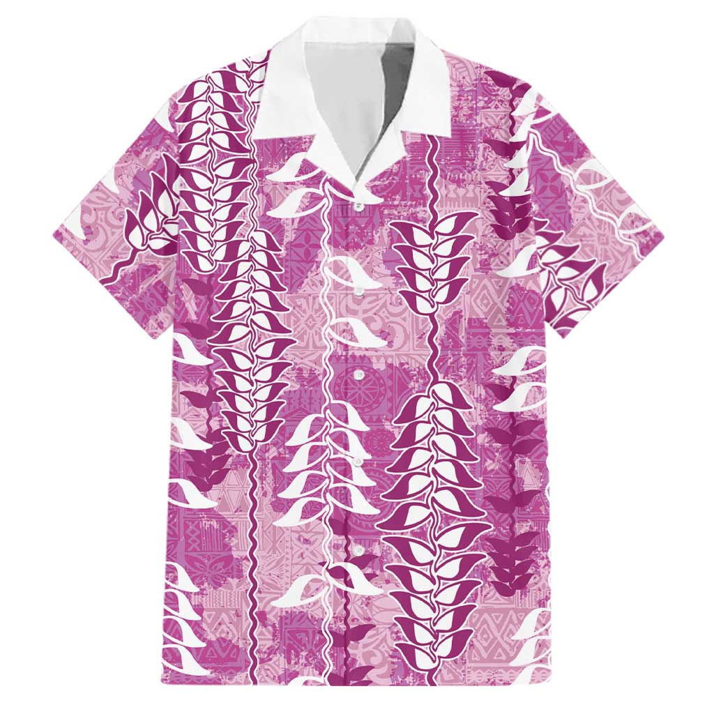 Magenta Hawaii Tapa Pattern Family Matching Off Shoulder Maxi Dress and Hawaiian Shirt With Heliconia Vintage Style LT05 Dad's Shirt - Short Sleeve Magenta - Polynesian Pride