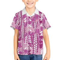 Magenta Hawaii Tapa Pattern Family Matching Off Shoulder Maxi Dress and Hawaiian Shirt With Heliconia Vintage Style LT05 Son's Shirt Magenta - Polynesian Pride