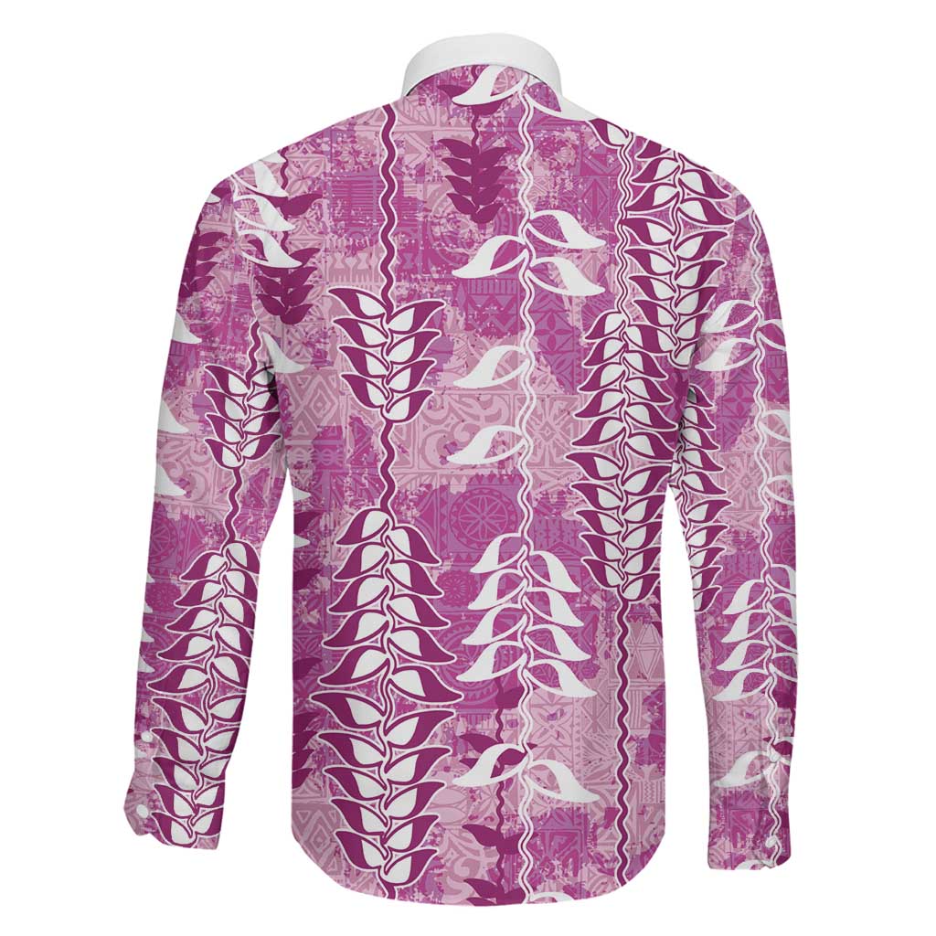 Magenta Hawaii Tapa Pattern Family Matching Puletasi and Hawaiian Shirt With Heliconia Vintage Style LT05 - Polynesian Pride
