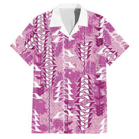 Magenta Hawaii Tapa Pattern Family Matching Short Sleeve Bodycon Dress and Hawaiian Shirt With Heliconia Vintage Style LT05 Dad's Shirt - Short Sleeve Magenta - Polynesian Pride