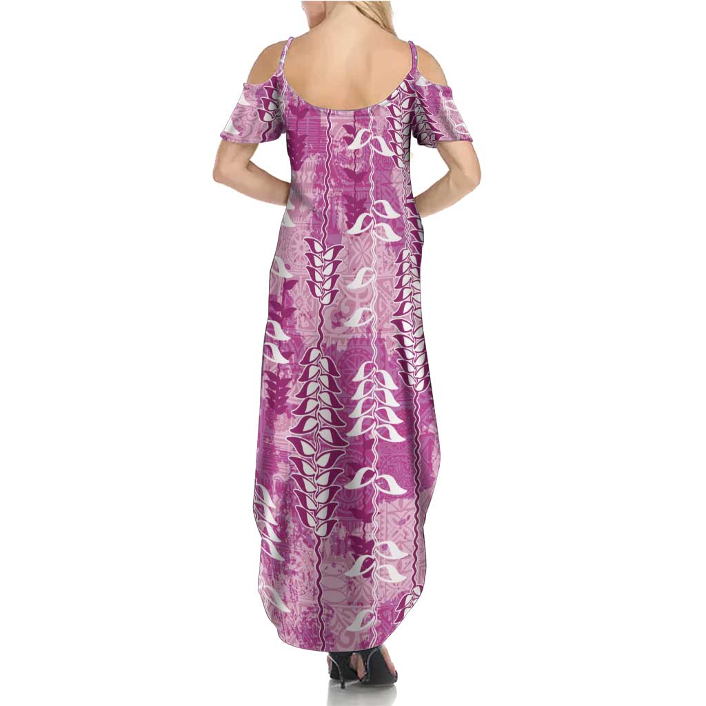 Magenta Hawaii Tapa Pattern Family Matching Summer Maxi Dress and Hawaiian Shirt With Heliconia Vintage Style LT05 - Polynesian Pride