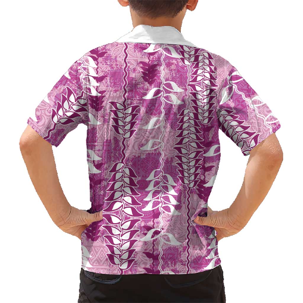 Magenta Hawaii Tapa Pattern Family Matching Tank Maxi Dress and Hawaiian Shirt With Heliconia Vintage Style LT05 - Polynesian Pride