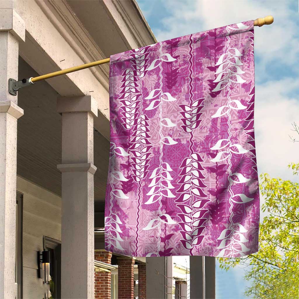 Magenta Hawaii Tapa Pattern Garden Flag With Heliconia Vintage Style LT05 House Flag Magenta - Polynesian Pride