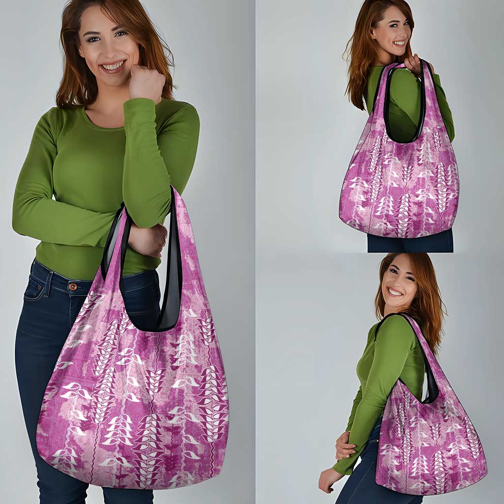 Magenta Hawaii Tapa Pattern Grocery Bag With Heliconia Vintage Style LT05 - Polynesian Pride