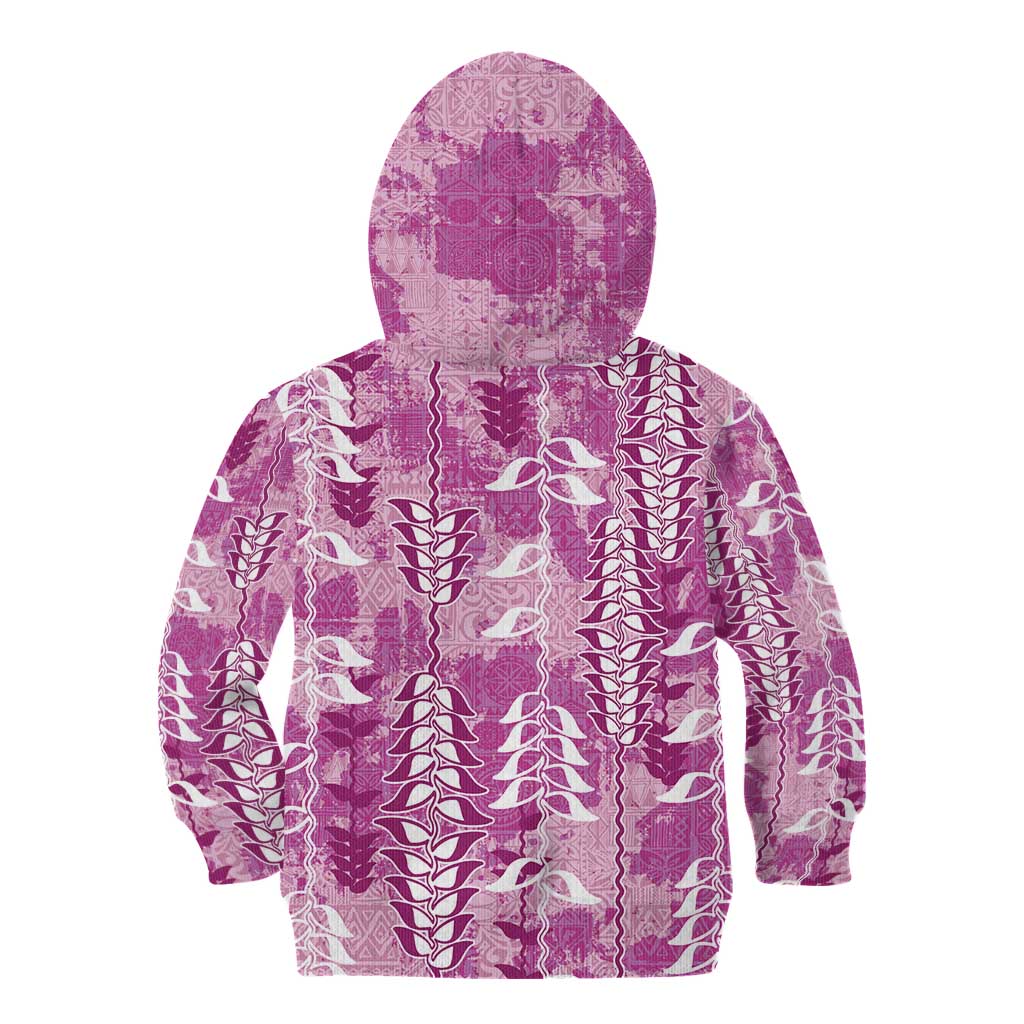 Magenta Hawaii Tapa Pattern Kid Hoodie With Heliconia Vintage Style LT05 - Polynesian Pride